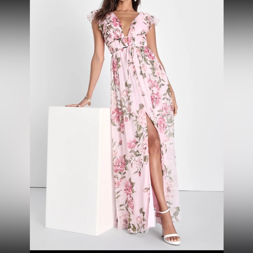 Lulus lBlooming Impression Pink Floral Print Ruffled Maxi Dress